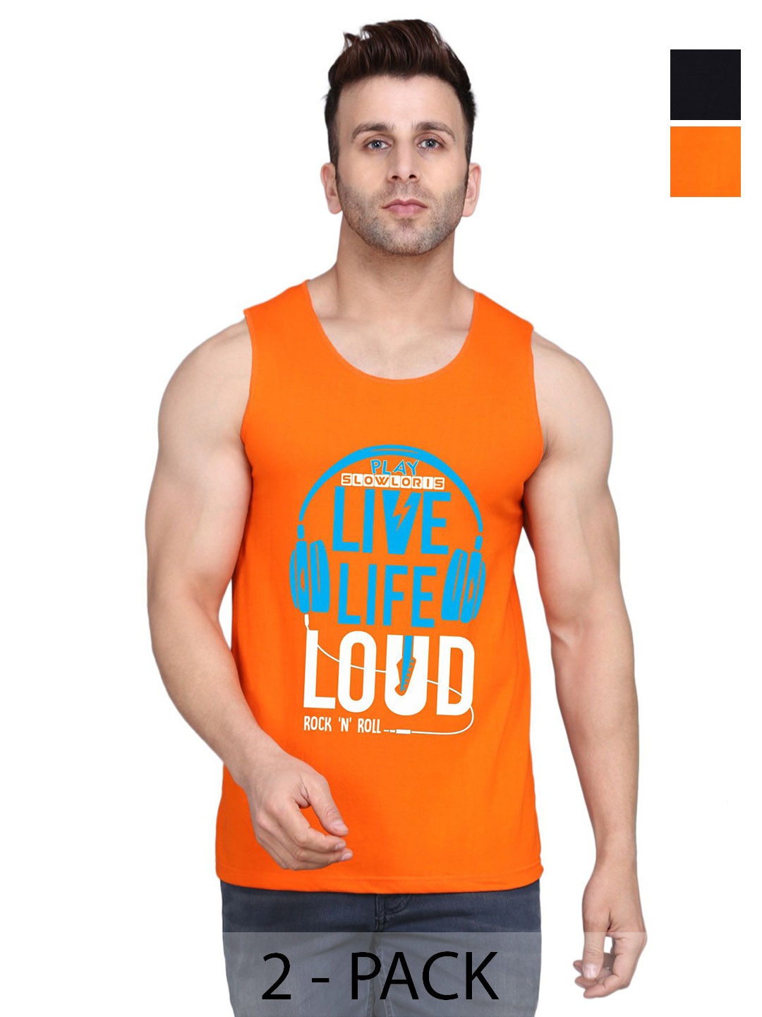 SLOWLORIS Men Pack Of 2 Typography Printed Round Neck Cotton Slim Fit T-Shirts, Orange
SLOWLORIS Men Pack Of 2 Typography Printed Round Neck Cotton Slim Fit T-Shirts, Orange
