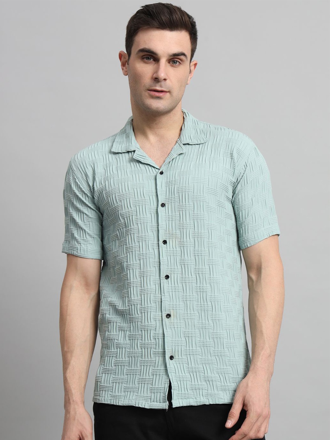 Wuxi Men Classic Cuban Collar Vertical Stripes Self Design Nylon Casual Shirt, Sea green
Wuxi Men Classic Cuban Collar Vertical Stripes Self Design Nylon Casual Shirt, Sea green