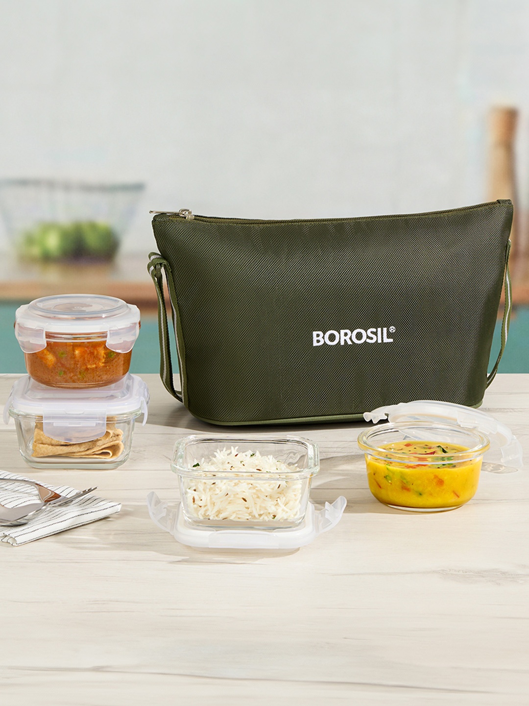 BOROSIL Eateasy 4 Pieces Green & Transparent Glass Leak Proof Lunchbox With Carry Bag
BOROSIL Eateasy 4 Pieces Green & Transparent Glass Leak Proof Lunchbox With Carry Bag