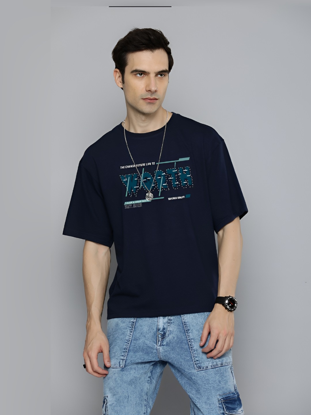 The Roadster Lifestyle Co.Men Graphic Printed Round Neck Cotton Oversized T-Shirt, Navy blue
The Roadster Lifestyle Co.Men Graphic Printed Round Neck Cotton Oversized T-Shirt, Navy blue