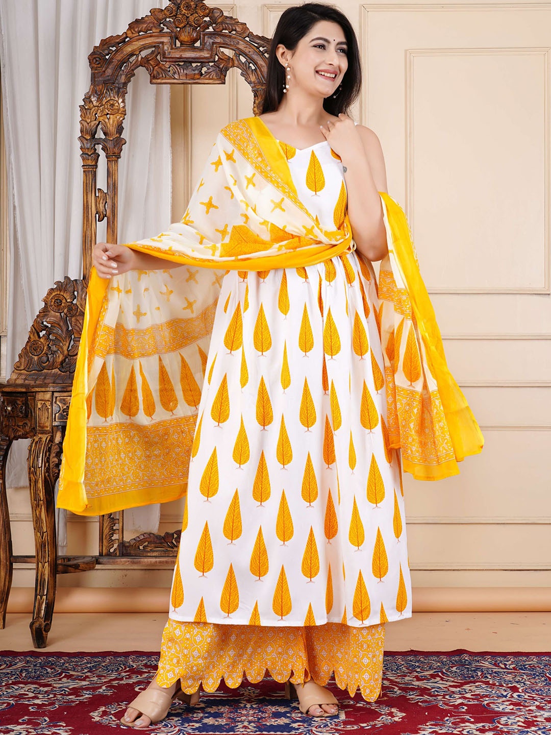 DSS FASHION Floral Printed Shoulder Straps Pure Cotton Anarkali Kurta & Palazzo & Dupatta, White
DSS FASHION Floral Printed Shoulder Straps Pure Cotton Anarkali Kurta & Palazzo & Dupatta, White