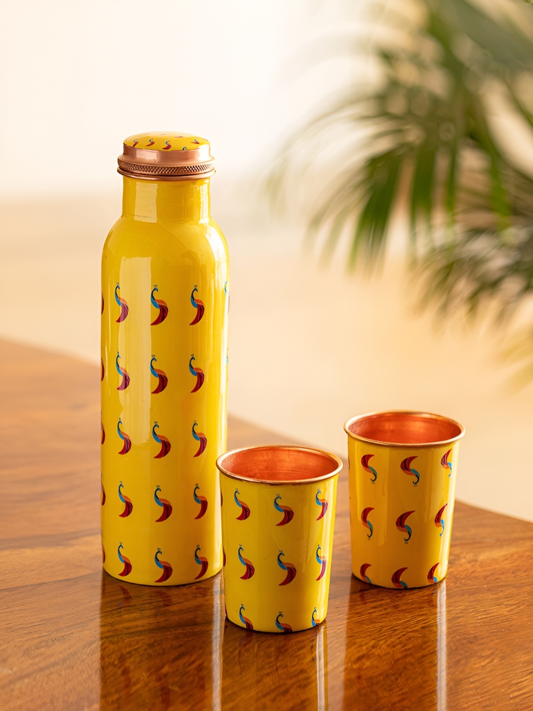 ExclusiveLane Mustard & Red 3 Pieces Peacocks Printed Copper Water Bottle & Glasses 1l
ExclusiveLane Mustard & Red 3 Pieces Peacocks Printed Copper Water Bottle & Glasses 1l