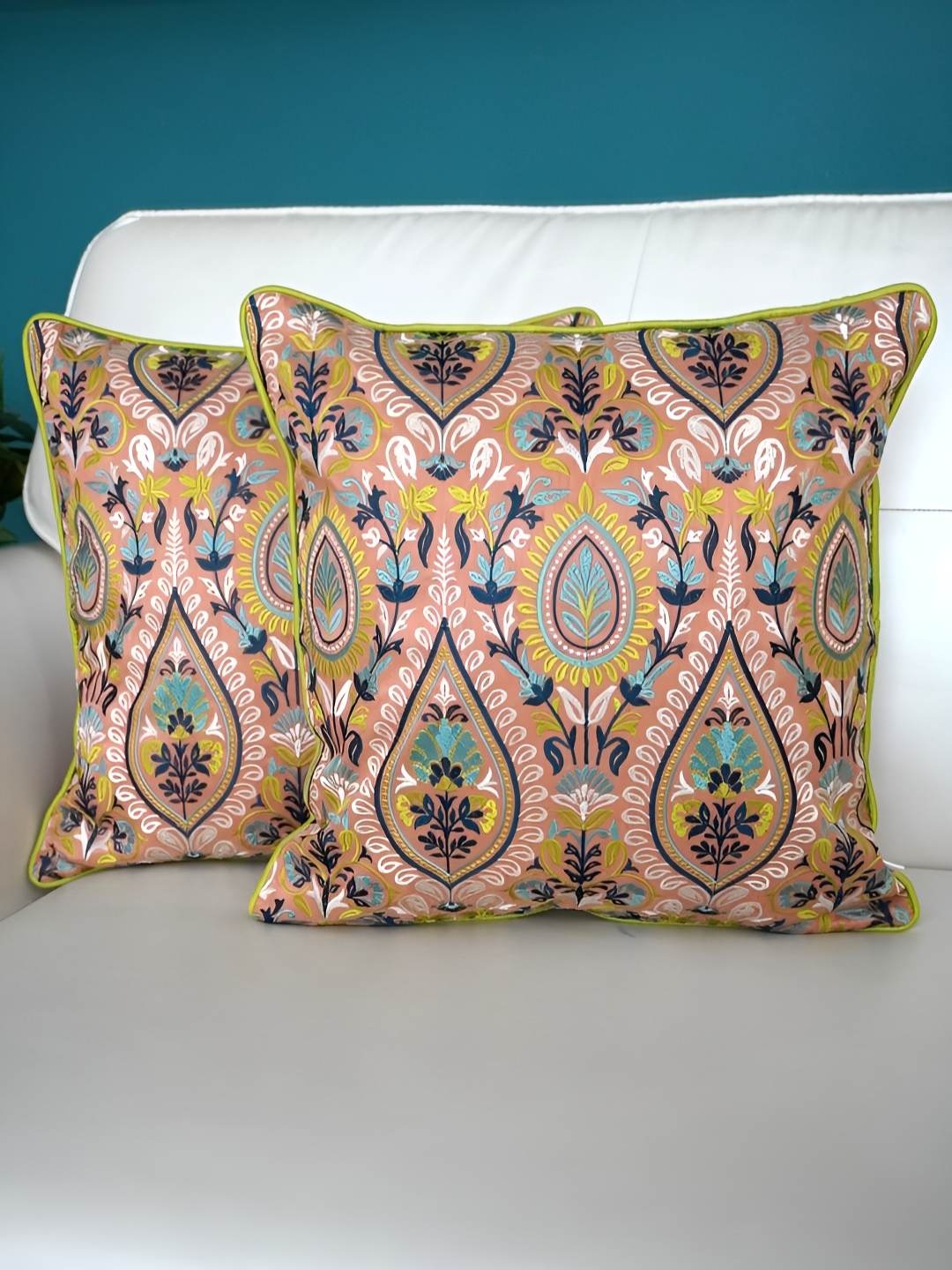 TARA- Sparkling Homes Peach & Blue 2 Pieces Floral Embroidered Square Cushion Covers
TARA- Sparkling Homes Peach & Blue 2 Pieces Floral Embroidered Square Cushion Covers