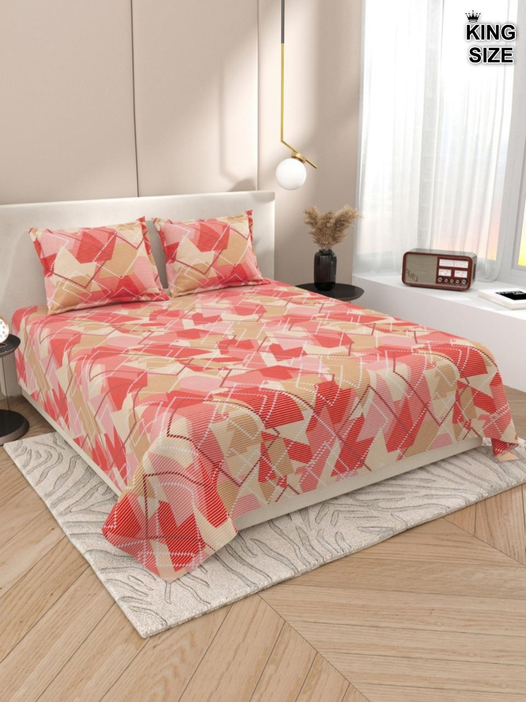DREAM WEAVERZ Red & Beige Geometric Printed 220 TC King Bedsheet with 2 Pillow Covers
DREAM WEAVERZ Red & Beige Geometric Printed 220 TC King Bedsheet with 2 Pillow Covers