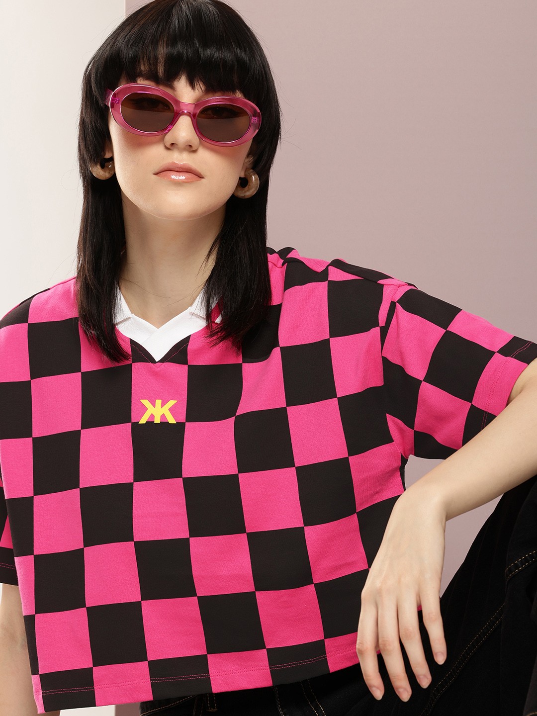 Kook N Keech Checked Polo Collar Drop-Shoulder Sleeves Pure Cotton Boxy T-shirt, Pink
Kook N Keech Checked Polo Collar Drop-Shoulder Sleeves Pure Cotton Boxy T-shirt, Pink