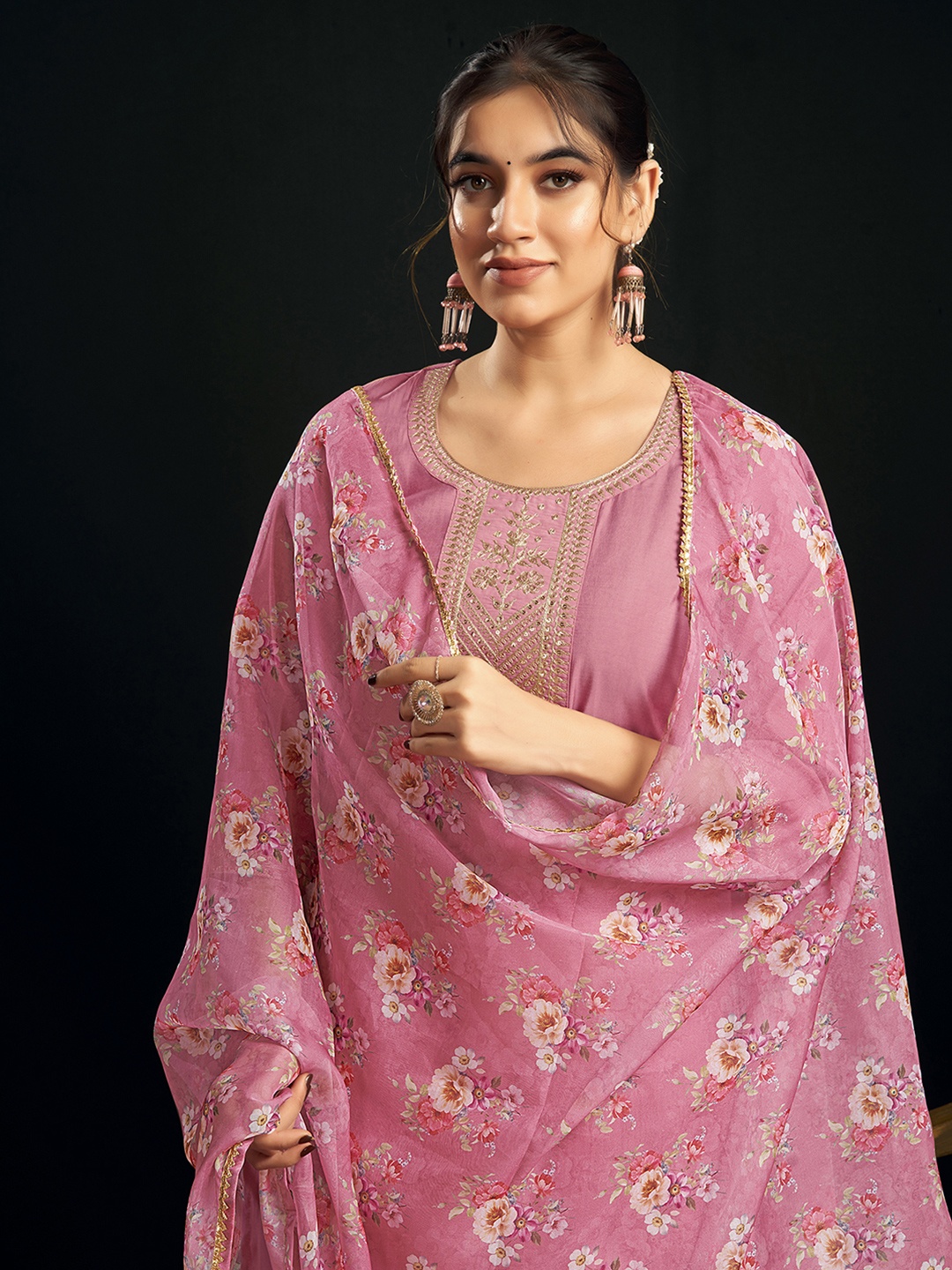 KALINI Ethnic Motifs Embroidered Chanderi Silk Straight Kurta With Trousers & Dupatta, Pink
KALINI Ethnic Motifs Embroidered Chanderi Silk Straight Kurta With Trousers & Dupatta, Pink