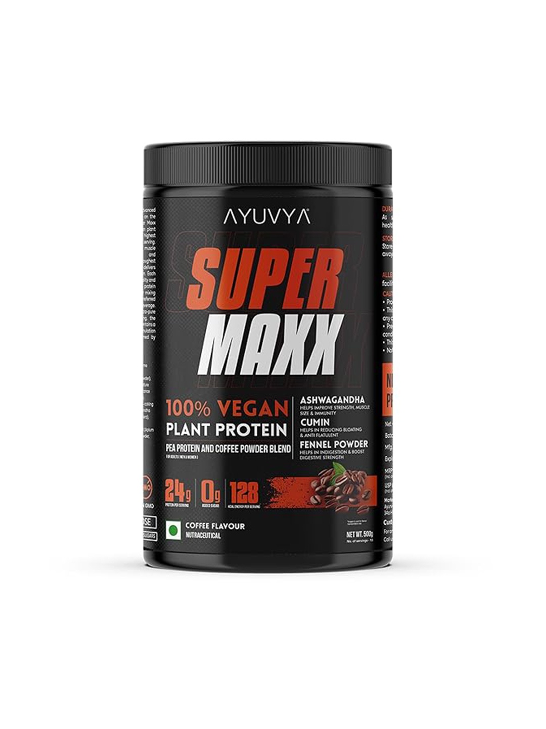 Ayuvya Super Maxx Muscle Growth & Recovery Coffee Plant Protein Powder 500 GM, White
Ayuvya Super Maxx Muscle Growth & Recovery Coffee Plant Protein Powder 500 GM, White