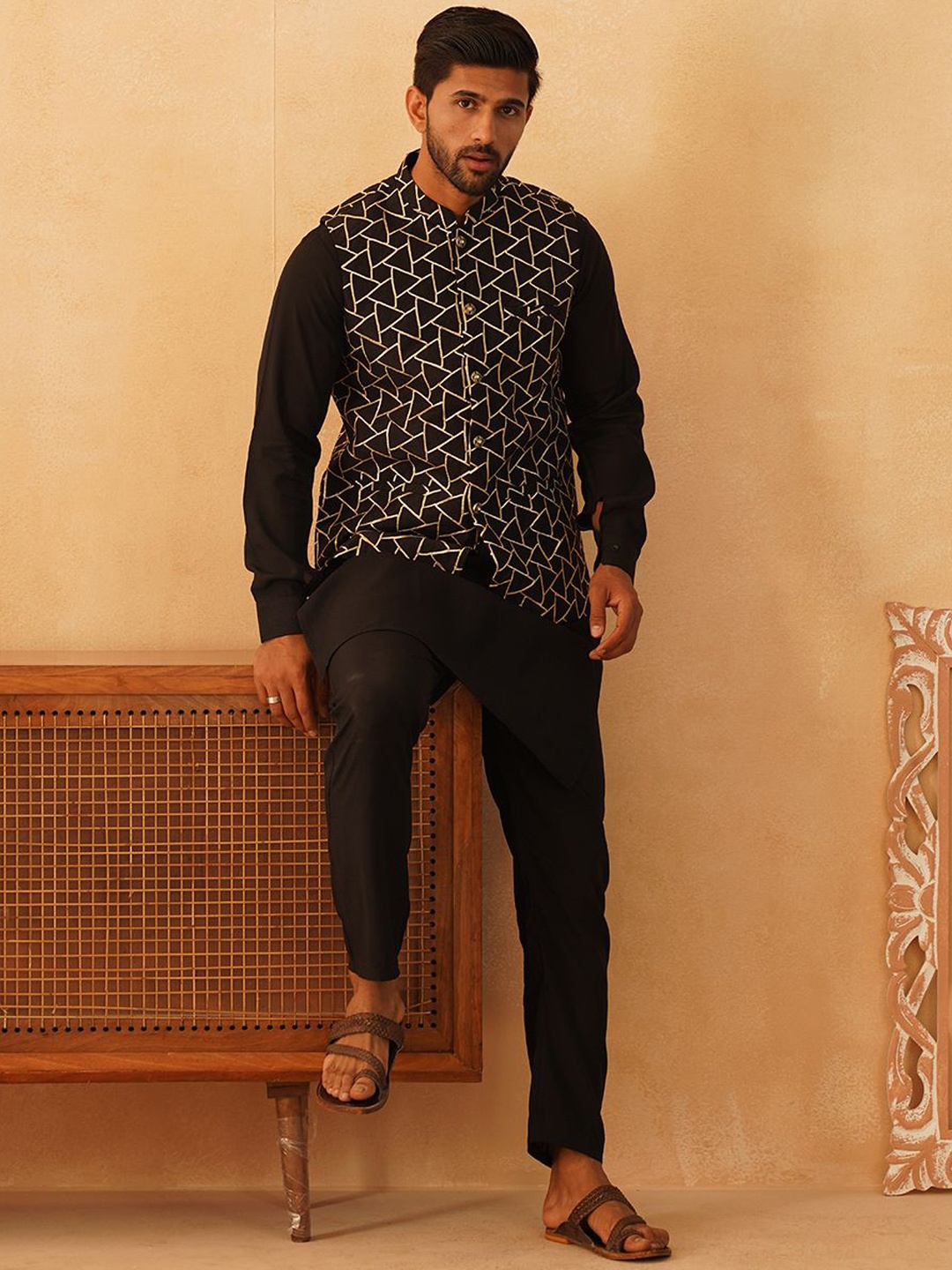 Jompers Mandarin Collar Silk Cotton Kurta with Pyjamas & Embroidered Nehru Jacket, Black
Jompers Mandarin Collar Silk Cotton Kurta with Pyjamas & Embroidered Nehru Jacket, Black