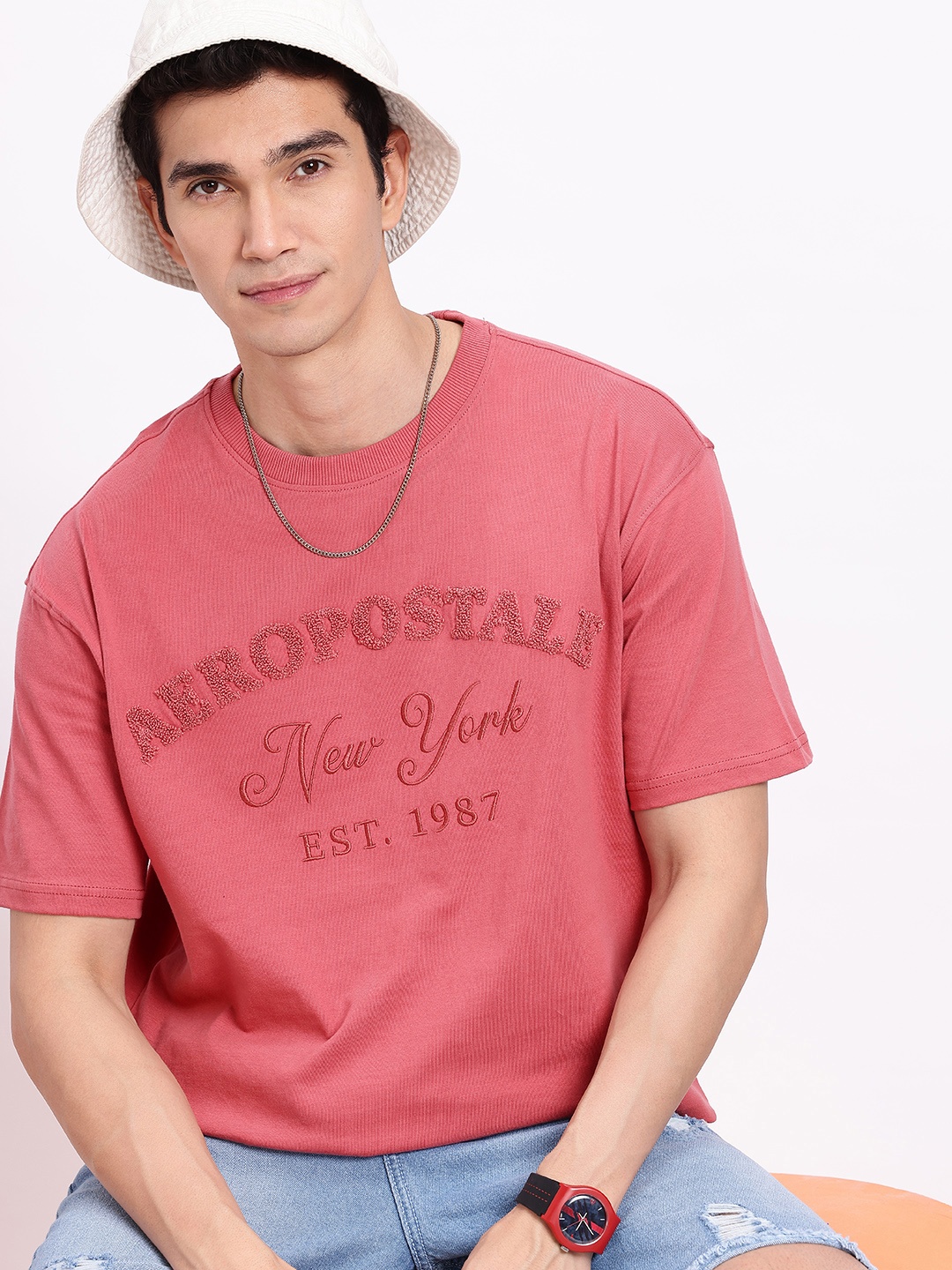 Aeropostale Brand Logo Embroidered Drop-Shoulder Sleeves Oversized Pure Cotton T-shirt, Coral
Aeropostale Brand Logo Embroidered Drop-Shoulder Sleeves Oversized Pure Cotton T-shirt, Coral