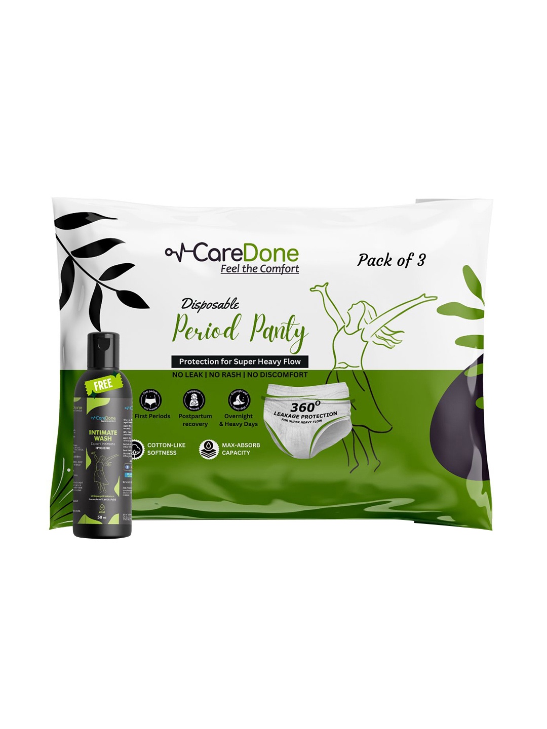CareDone Set Of 3 Leak Proof Disposable Period Panty With Intimate Wash 50ml, White
CareDone Set Of 3 Leak Proof Disposable Period Panty With Intimate Wash 50ml, White