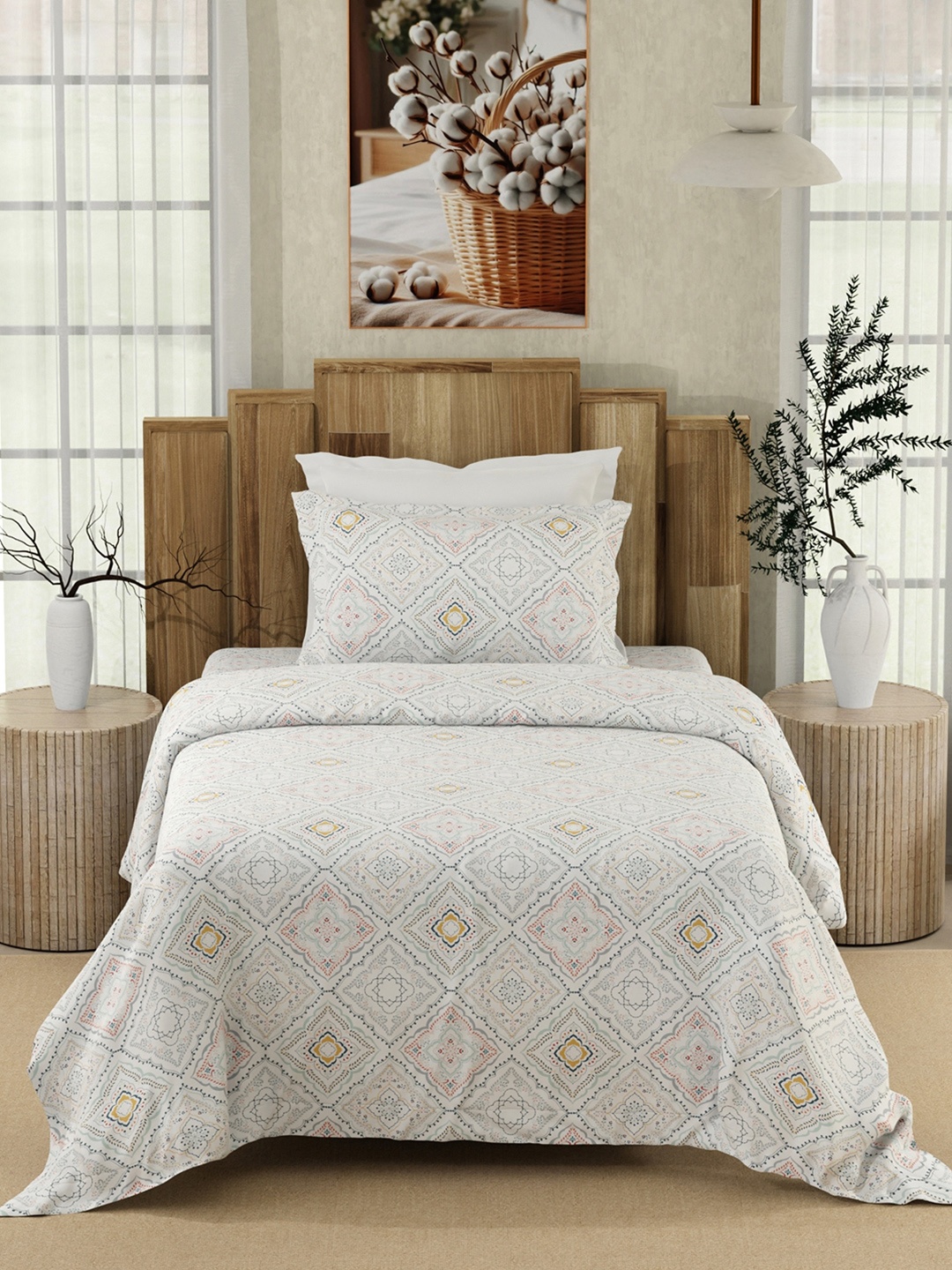 Color Sense Blue & White Ethnic Motifs Pure Cotton 200 TC Single Bedsheet with 1 Pillow Covers
Color Sense Blue & White Ethnic Motifs Pure Cotton 200 TC Single Bedsheet with 1 Pillow Covers