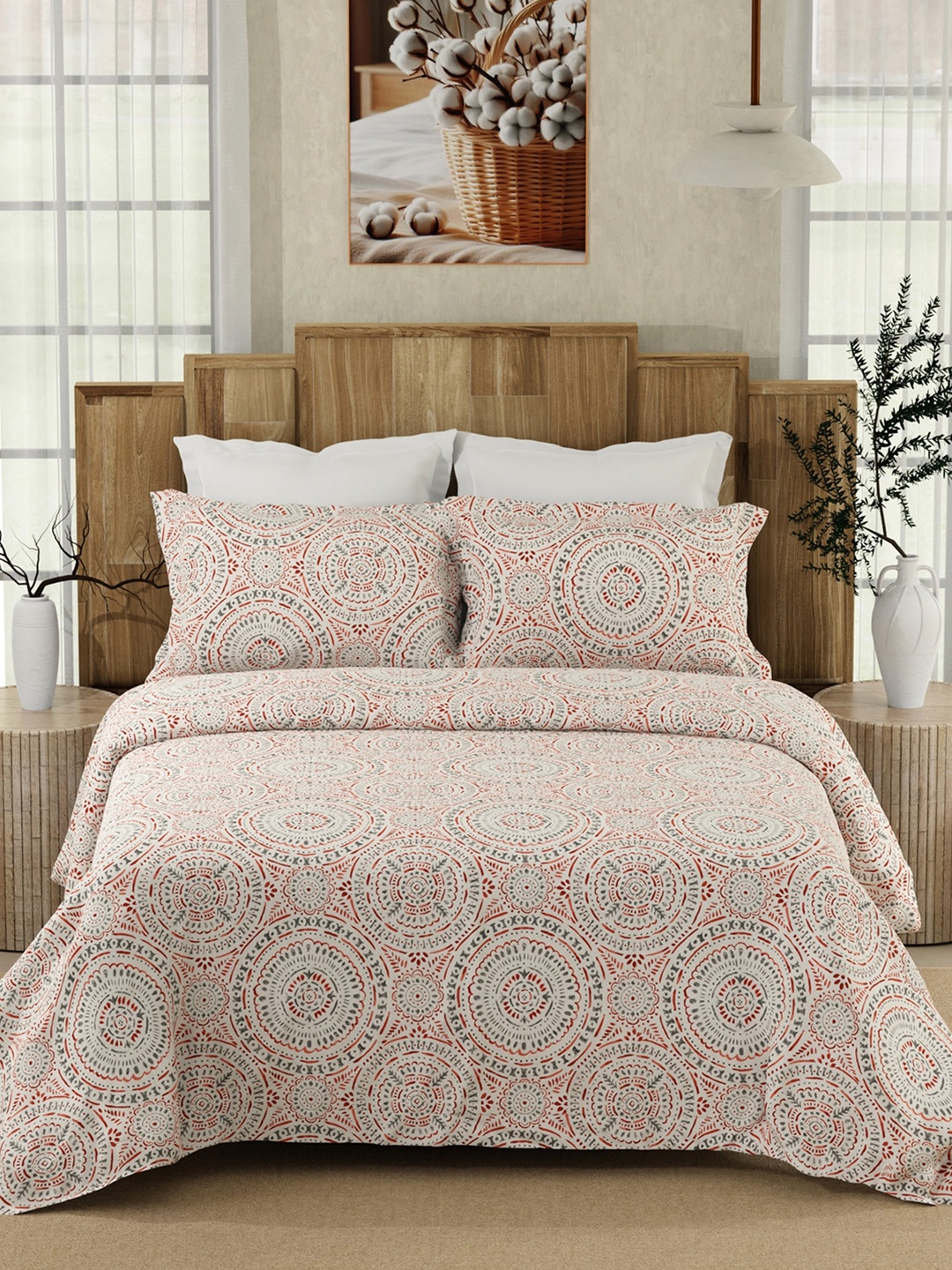 Color Sense Grey & Red Ethnic Motifs Pure Cotton 200 TC King Bedsheet with 2 Pillow Covers
Color Sense Grey & Red Ethnic Motifs Pure Cotton 200 TC King Bedsheet with 2 Pillow Covers