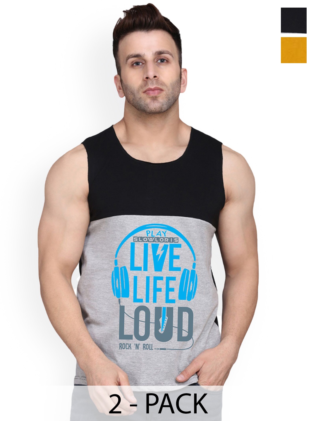 SLOWLORIS Pack Of 2 Men Printed Gym Innerwear Vests SL26 COMBO (LOUD BLKGRY) (ADV MUSTARD), Black
SLOWLORIS Pack Of 2 Men Printed Gym Innerwear Vests SL26 COMBO (LOUD BLKGRY) (ADV MUSTARD), Black