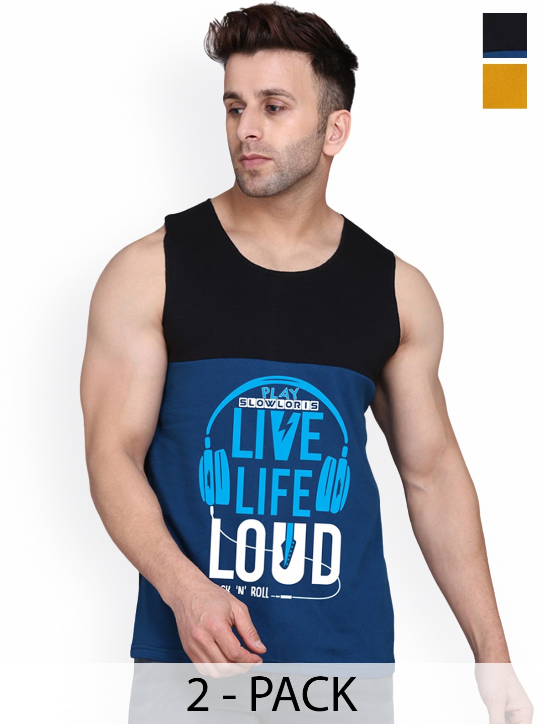 SLOWLORIS Men Pack Of 2 Printed Gym Innerwear Vests SL26 COMBO (LOUD BLKPCK) (ADV MUSTARD), Black
SLOWLORIS Men Pack Of 2 Printed Gym Innerwear Vests SL26 COMBO (LOUD BLKPCK) (ADV MUSTARD), Black