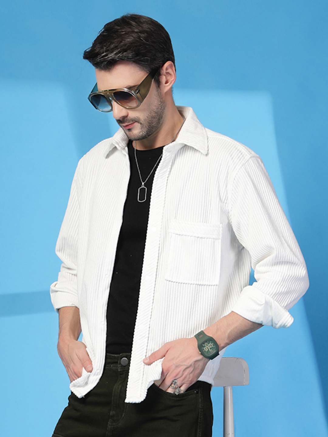 CHKOKKO Men Self Design Spread Collar Corduroy Pocket Shacket Casual Shirt, White
CHKOKKO Men Self Design Spread Collar Corduroy Pocket Shacket Casual Shirt, White
