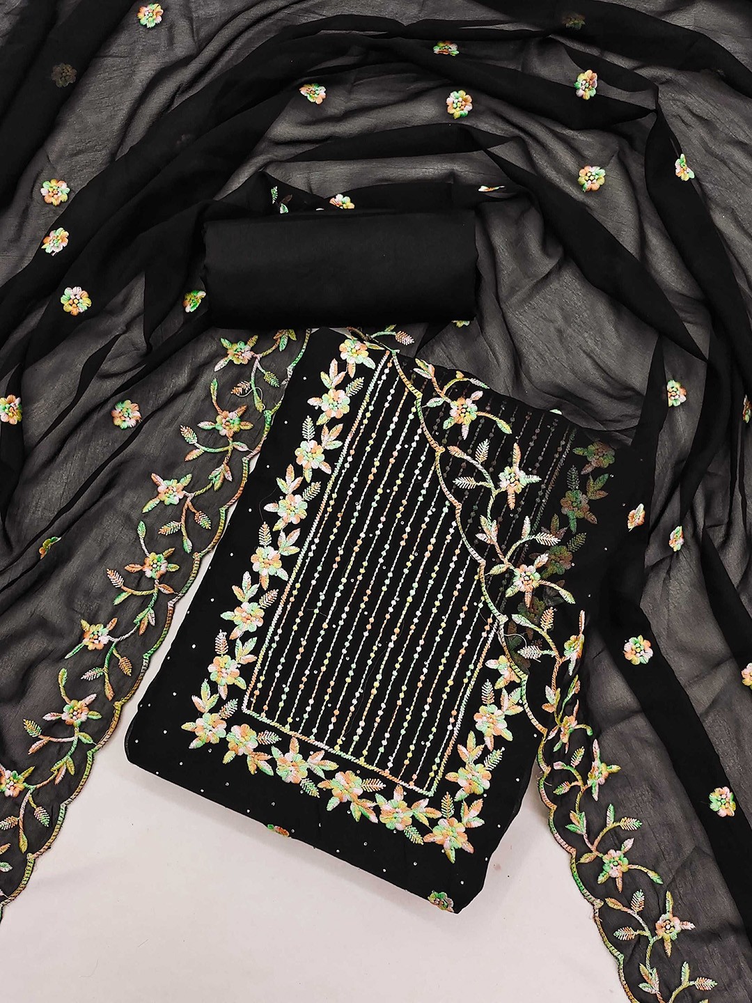 Panzora Ethnic Motifs Embroidered Beads and Stones & Thread Work Unstitched Dress Material, Black
Panzora Ethnic Motifs Embroidered Beads and Stones & Thread Work Unstitched Dress Material, Black