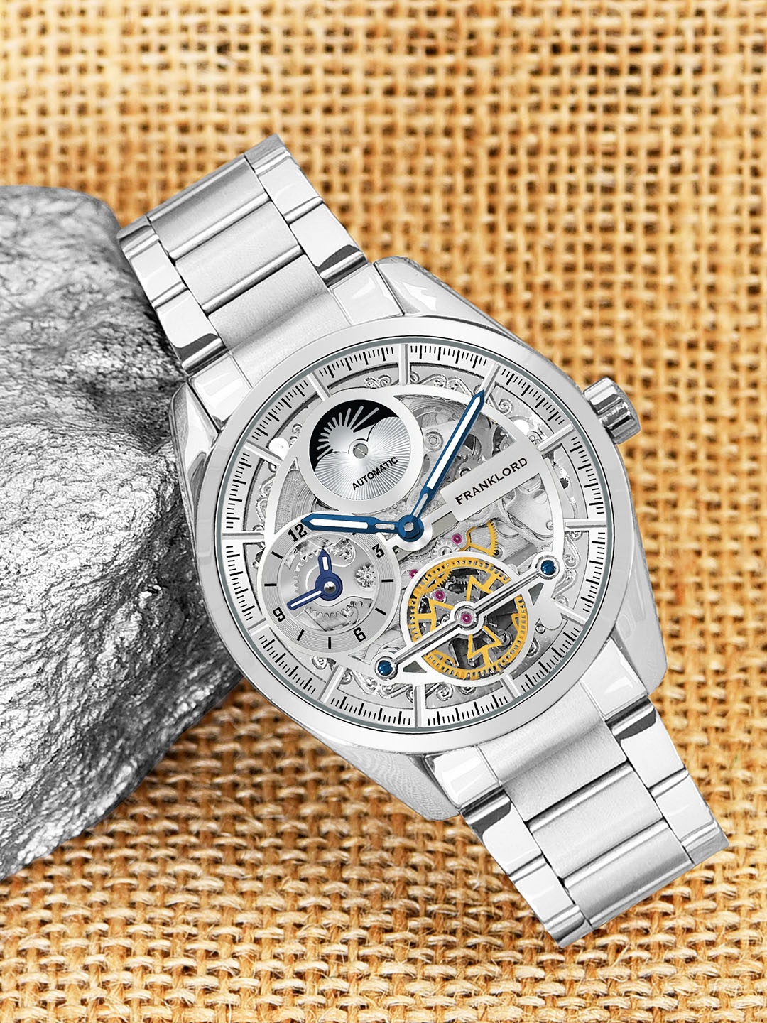 Franklord Men Brass Embellished Dial & Stainless Steel Bracelet Style Straps Analogue and Digital Automatic Watch, Silver
Franklord Men Brass Embellished Dial & Stainless Steel Bracelet Style Straps Analogue and Digital Automatic Watch, Silver