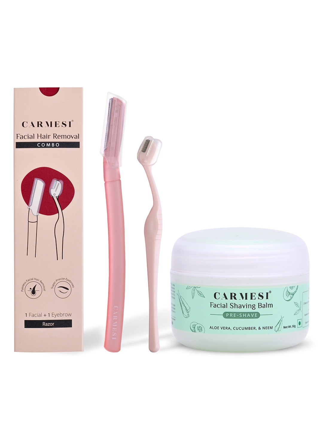CARMESI Face Hair Removal Combo - 1 Face Razor + 1 Eyebrow Razor + 1 Facial Shaving Balm, Pink
CARMESI Face Hair Removal Combo - 1 Face Razor + 1 Eyebrow Razor + 1 Facial Shaving Balm, Pink