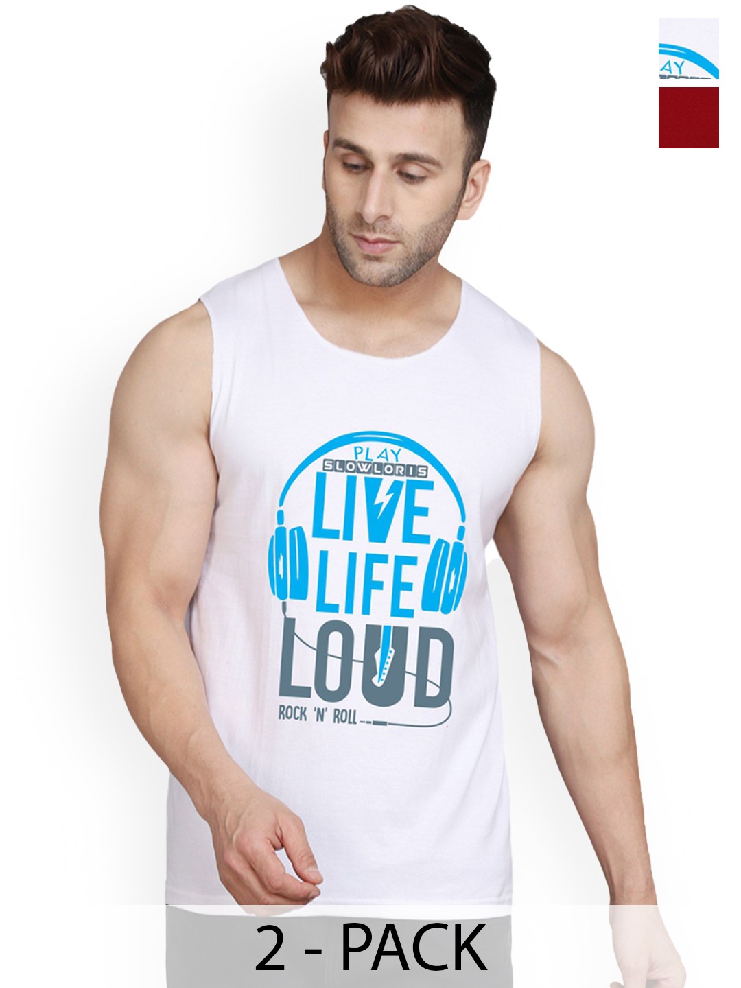 SLOWLORIS Pack Of 2 Printed Sleeveless Gym Vests SL26 COMBO (LOUD WHITE) (ADV MAROON)
SLOWLORIS Pack Of 2 Printed Sleeveless Gym Vests SL26 COMBO (LOUD WHITE) (ADV MAROON)