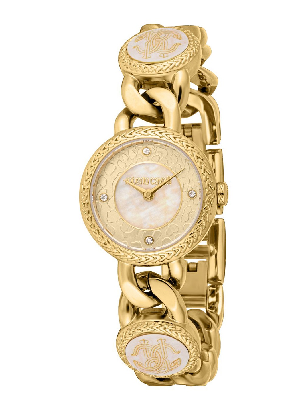 Roberto Cavalli Women Mother of Pearl Dial & Stainless Steel Bracelet Style Straps Analogue Watch, Gold
Roberto Cavalli Women Mother of Pearl Dial & Stainless Steel Bracelet Style Straps Analogue Watch, Gold