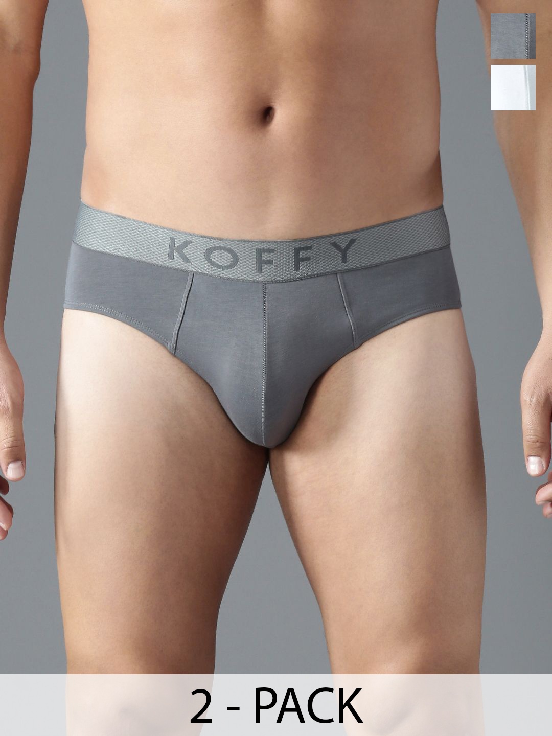 KOFFY Pack Of 2 Men Mid Rise Anti Microbial Cotton Briefs KOFFY_KI43_WHT_LGRY_2PC, White
KOFFY Pack Of 2 Men Mid Rise Anti Microbial Cotton Briefs KOFFY_KI43_WHT_LGRY_2PC, White