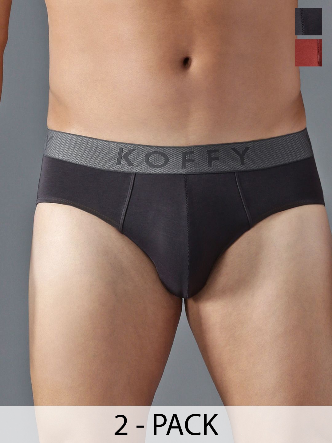 KOFFY Pack Of 2 Men Mid Rise Anti Microbial Briefs KOFFY_KI43_DGRY_RST_2PC, Grey melange
KOFFY Pack Of 2 Men Mid Rise Anti Microbial Briefs KOFFY_KI43_DGRY_RST_2PC, Grey melange