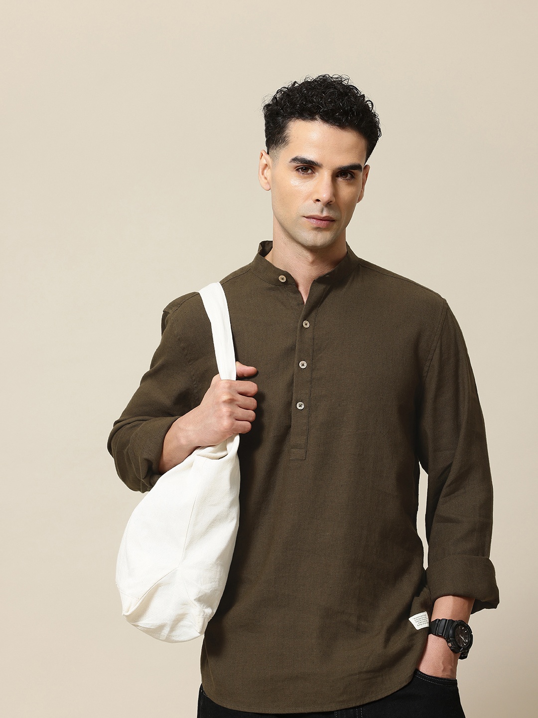 Mr Bowerbird Men Comfort Mandarin Collar Relaxed Fit Linen Blend Casual Shirt, Olive
Mr Bowerbird Men Comfort Mandarin Collar Relaxed Fit Linen Blend Casual Shirt, Olive