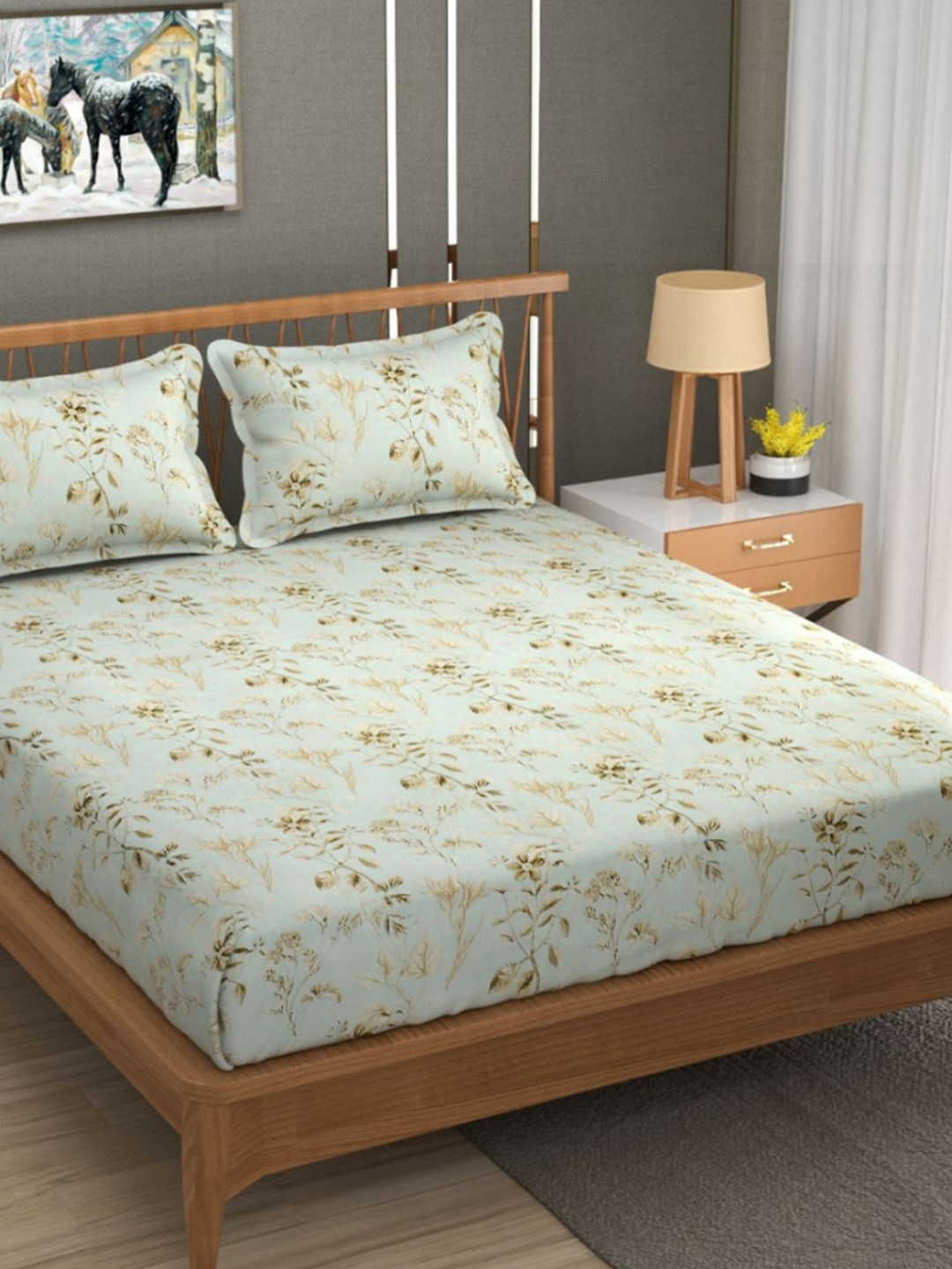 UrbanArts Green Floral Printed 300 TC Fitted Double King Bedsheet with 2 Pillow Covers
UrbanArts Green Floral Printed 300 TC Fitted Double King Bedsheet with 2 Pillow Covers