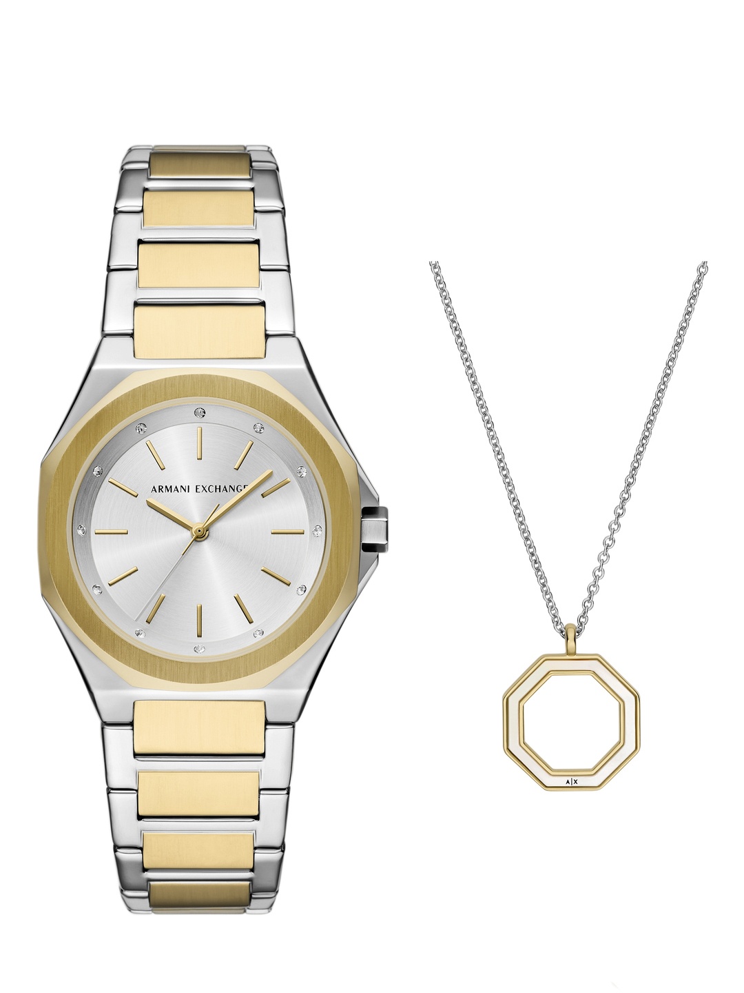 Armani Exchange Women Two Tone Watch with Chain & Pendant Gift Set - AX7161SET, Silver
Armani Exchange Women Two Tone Watch with Chain & Pendant Gift Set - AX7161SET, Silver
