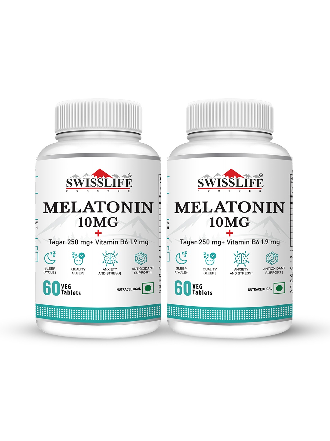 Swisslife Forever Pack Of 2 Melatonin10mg + Tagar + Vitamin B6 - 60 Tablets Each, White
Swisslife Forever Pack Of 2 Melatonin10mg + Tagar + Vitamin B6 - 60 Tablets Each, White