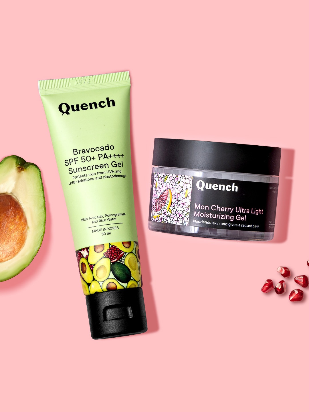 Quench Mon Cherry Ultra Light Moisturizing Gel 50ml & Bravocado SPF 50+ Sunscreen 50ml, Green
Quench Mon Cherry Ultra Light Moisturizing Gel 50ml & Bravocado SPF 50+ Sunscreen 50ml, Green
