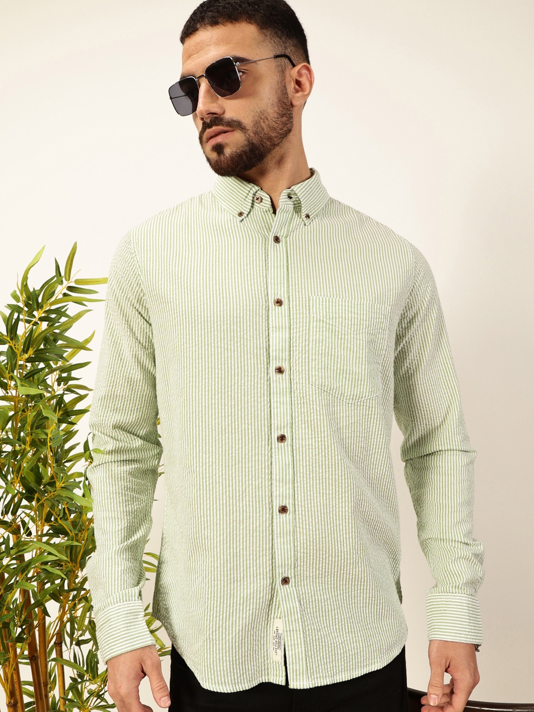 Thomas Scott Men Premium Slim Fit Striped Button-Down Collar Pure Cotton Casual Shirt, Green
Thomas Scott Men Premium Slim Fit Striped Button-Down Collar Pure Cotton Casual Shirt, Green