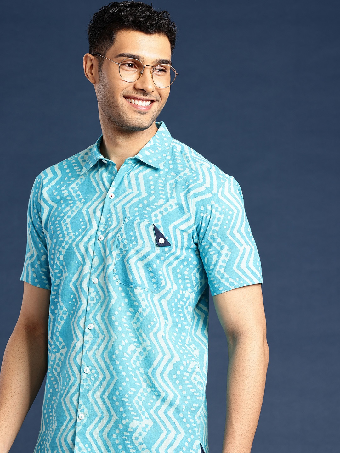 Taavi Men Comfort Dabu Hand Block Chevron Printed Pure Cotton Casual Shirt, Turquoise blue
Taavi Men Comfort Dabu Hand Block Chevron Printed Pure Cotton Casual Shirt, Turquoise blue