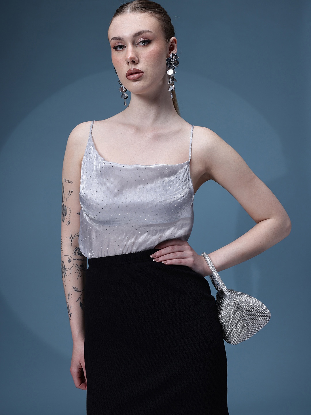 bebe Future Glam Rhinestones Embellished Shoulder Straps Satin-Finish Party Top, Silver
bebe Future Glam Rhinestones Embellished Shoulder Straps Satin-Finish Party Top, Silver