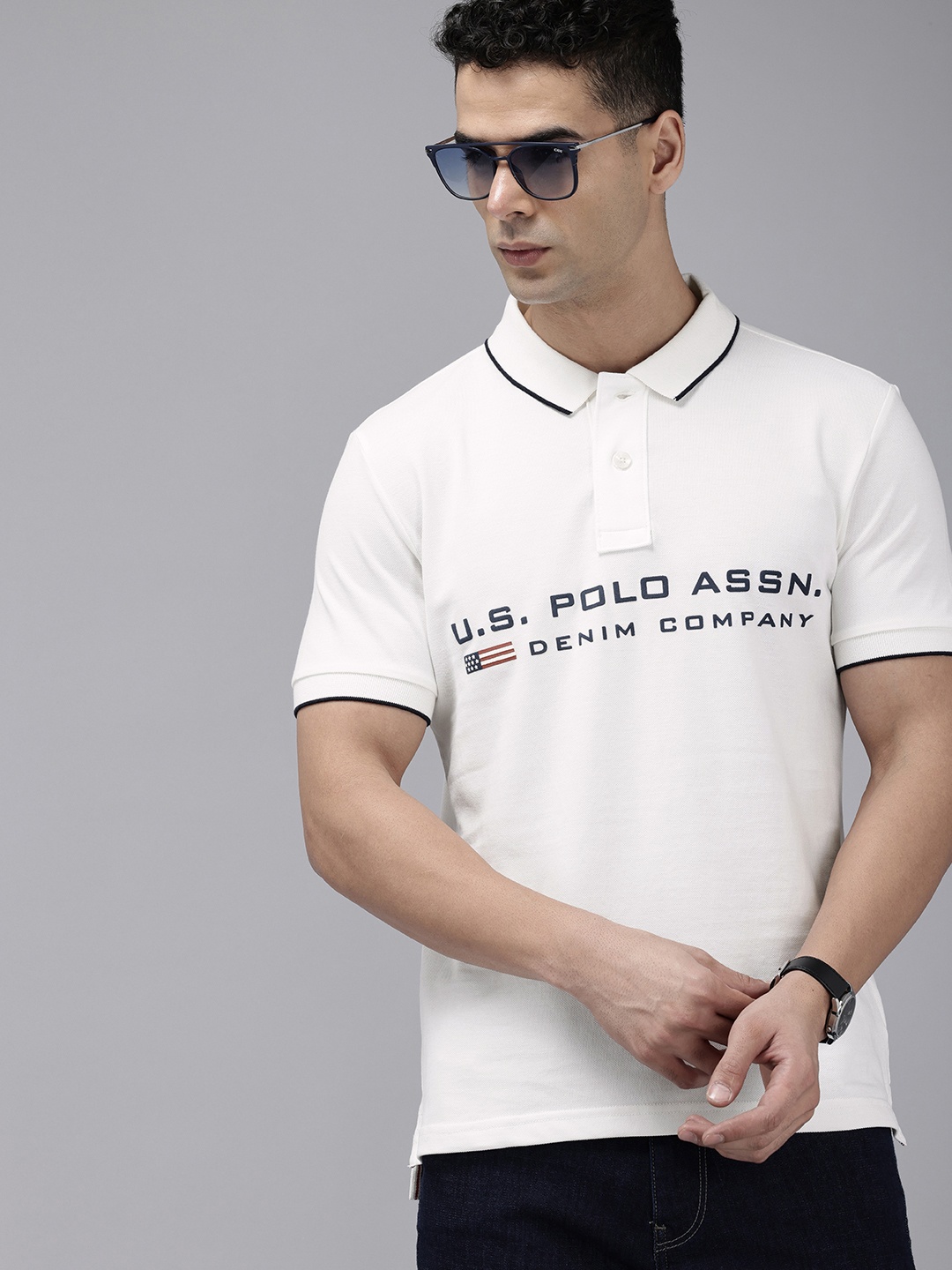 U.S. Polo Assn. Denim Co. Brand Logo Printed Polo Collar Pure Cotton Slim Fit T-shirt, White
U.S. Polo Assn. Denim Co. Brand Logo Printed Polo Collar Pure Cotton Slim Fit T-shirt, White