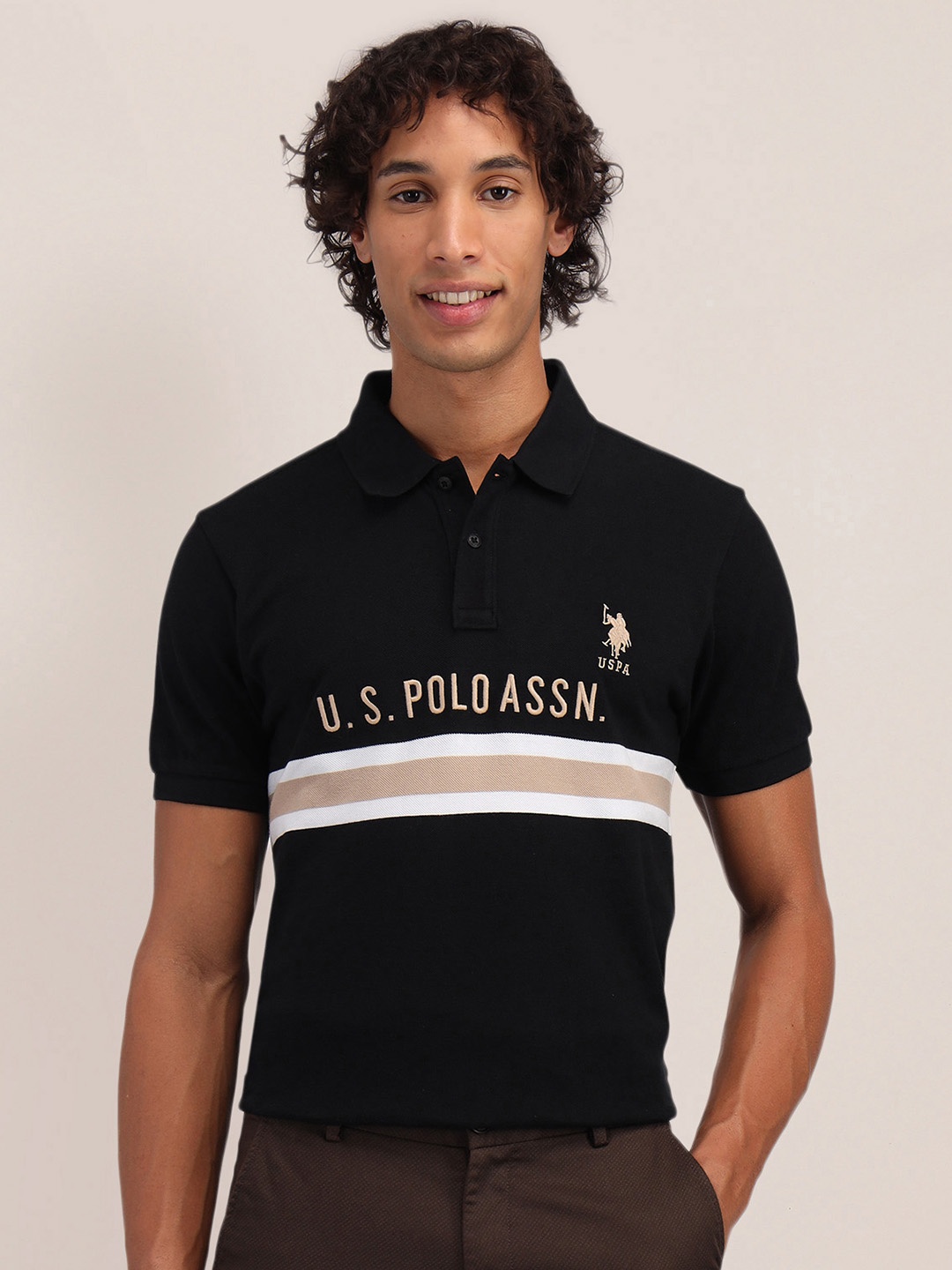 U.S. Polo Assn. Striped Brand Logo Embroidered Polo Collar Pure Cotton Slim Fit T-shirt, Black
U.S. Polo Assn. Striped Brand Logo Embroidered Polo Collar Pure Cotton Slim Fit T-shirt, Black