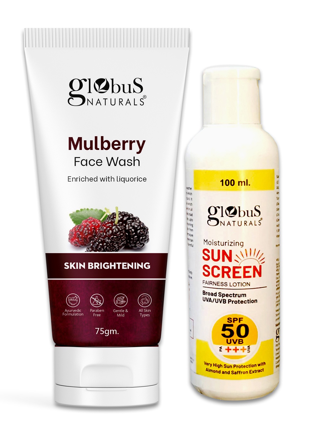 Globus naturals Summer Sizzle Sunscreen Lotion SPF 50++ 100 ml & Mulberry Face Wash 75 g, Off white
Globus naturals Summer Sizzle Sunscreen Lotion SPF 50++ 100 ml & Mulberry Face Wash 75 g, Off white