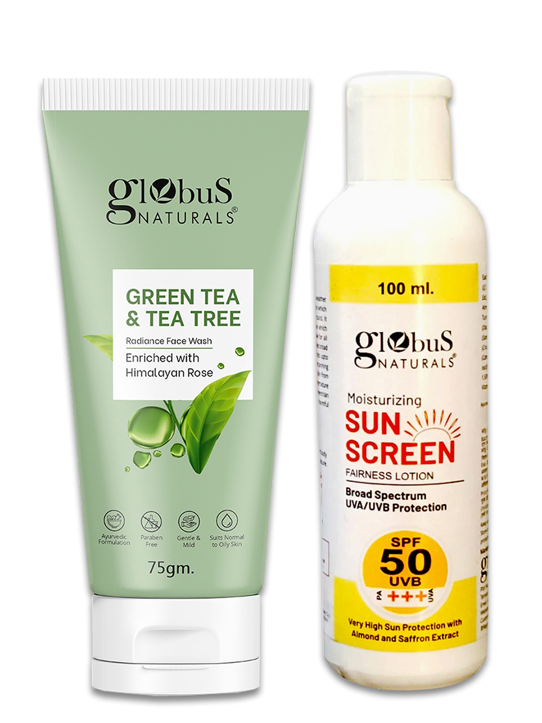 Globus naturals Summer Sizzle Sunscreen Lotion SPF 50++100 ml & Green Tea Face Wash-75g, Off white
Globus naturals Summer Sizzle Sunscreen Lotion SPF 50++100 ml & Green Tea Face Wash-75g, Off white