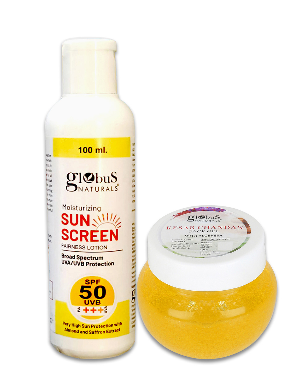 Globus naturals Summer Sizzle Sunscreen Lotion SPF 50++ & Kesar Chandan FaceGel-100g Each, Off white
Globus naturals Summer Sizzle Sunscreen Lotion SPF 50++ & Kesar Chandan FaceGel-100g Each, Off white