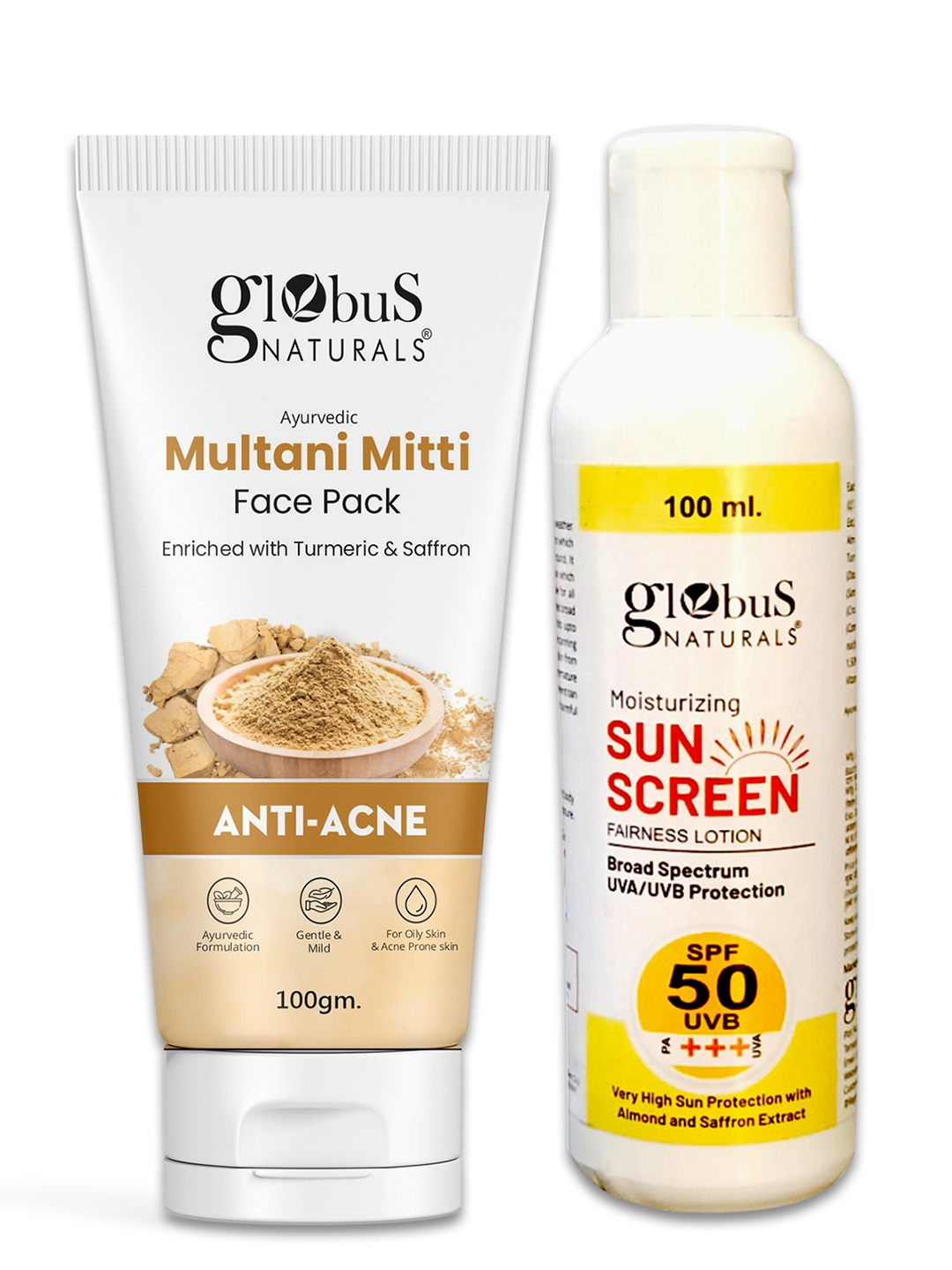 Globus naturals Summer Sizzle Sunscreen Lotion SPF 50++ & Multani Face Pack-100ml Each, Off white
Globus naturals Summer Sizzle Sunscreen Lotion SPF 50++ & Multani Face Pack-100ml Each, Off white
