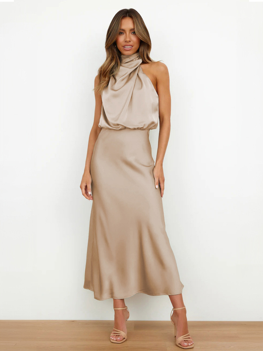 StyleCast Georgette Peplum Maxi Dress, Beige 
StyleCast Georgette Peplum Maxi Dress, Beige