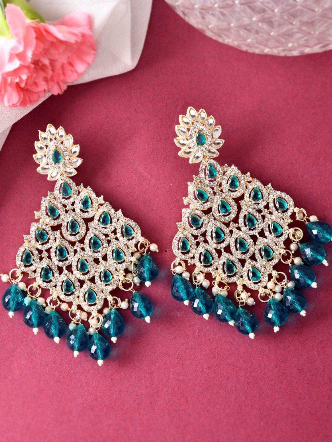 VOJ Gold-Plated Stainless Steel American Diamond Stone Studded & Beaded Drop Earrings
VOJ Gold-Plated Stainless Steel American Diamond Stone Studded & Beaded Drop Earrings