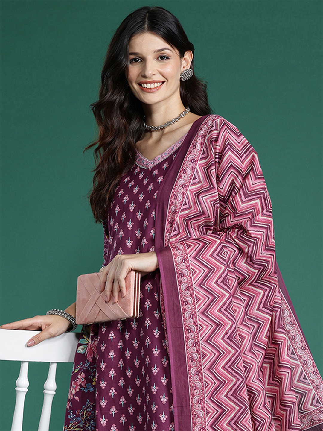 Indo Era Floral Printed Gotta Patti Pure Cotton Kurta With Trousers & Dupatta, Burgundy
Indo Era Floral Printed Gotta Patti Pure Cotton Kurta With Trousers & Dupatta, Burgundy