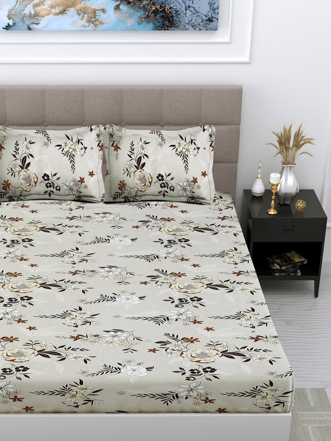 FABINALIV Beige & Yellow Floral 300 TC King Size Double Bedsheet with 2 Pillow Covers
FABINALIV Beige & Yellow Floral 300 TC King Size Double Bedsheet with 2 Pillow Covers