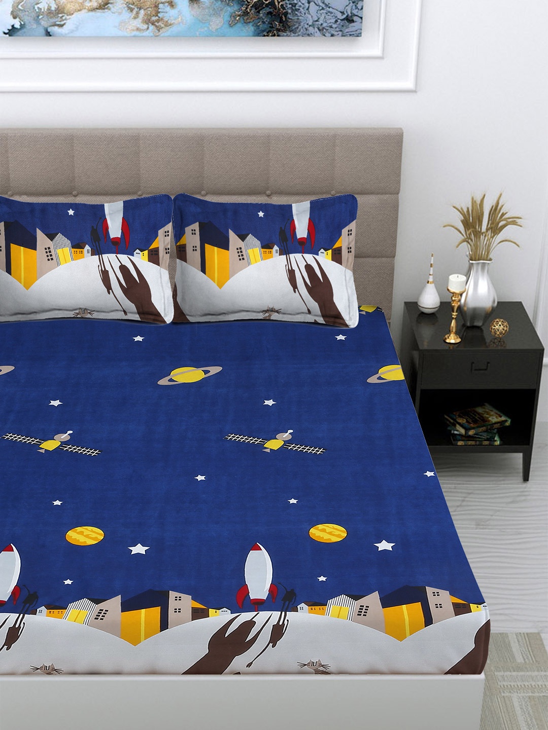 FABINALIV Blue & White Cartoon Printed King Size Double Bedsheet with 2 Pillow Covers
FABINALIV Blue & White Cartoon Printed King Size Double Bedsheet with 2 Pillow Covers