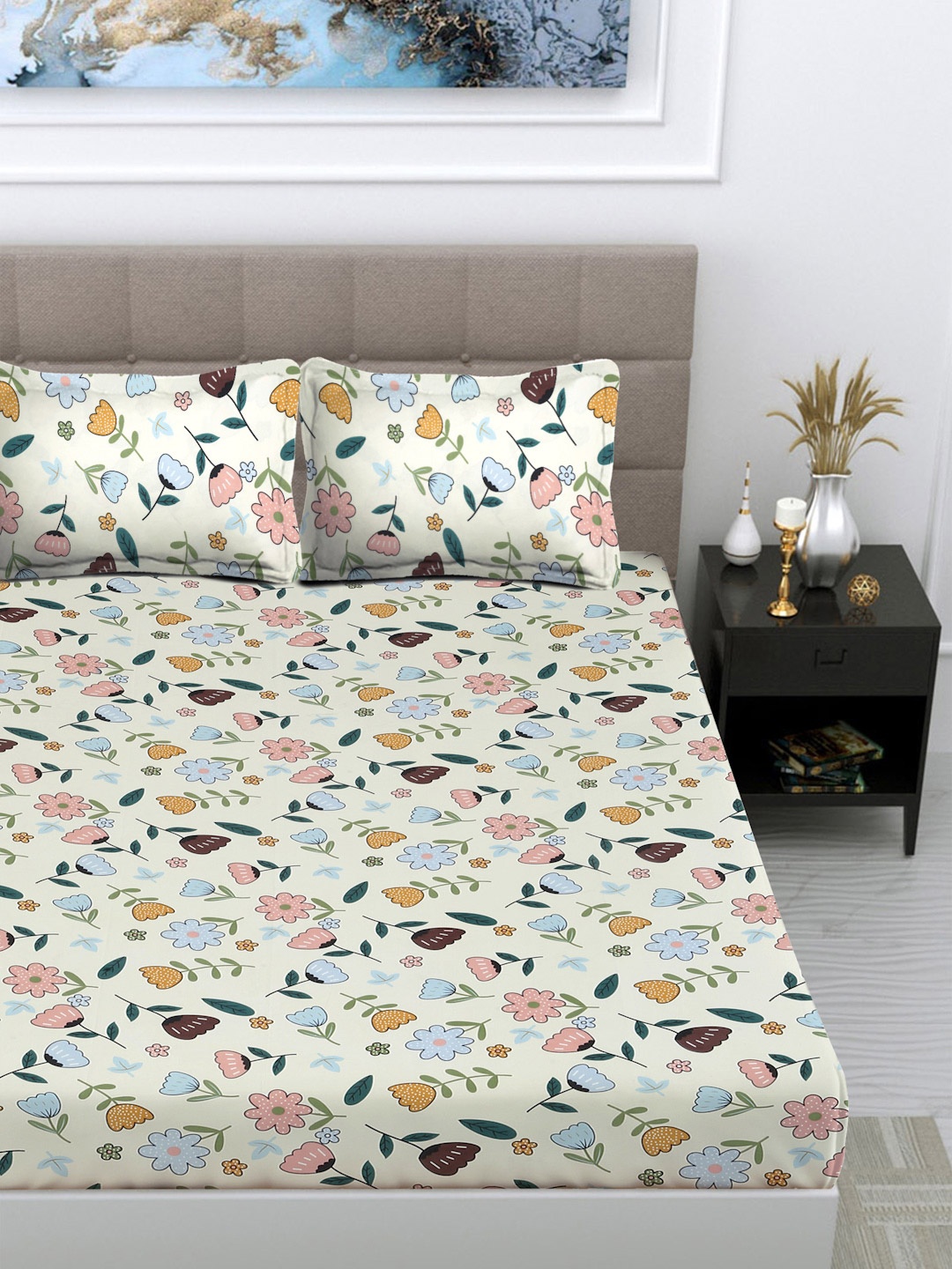 FABINALIV Cream & Yellow Floral 300 TC King Size Double Bedsheet with 2 Pillow Covers
FABINALIV Cream & Yellow Floral 300 TC King Size Double Bedsheet with 2 Pillow Covers