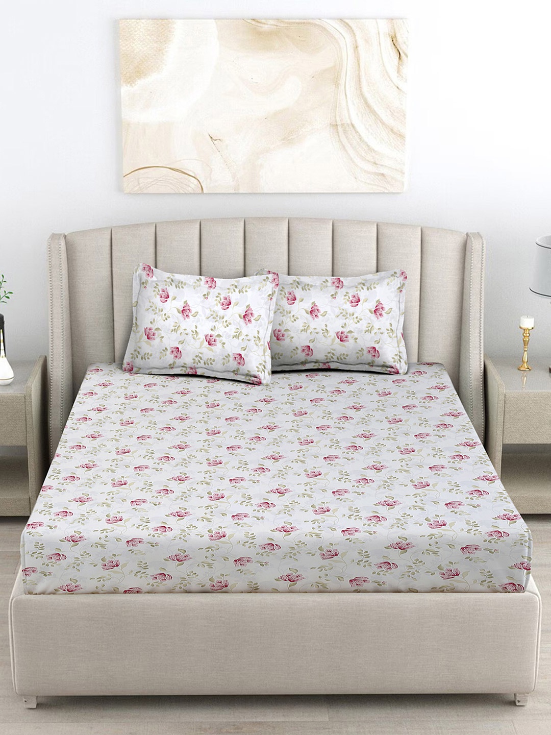 FABINALIV White & Pink Floral 300 TC King Size Double Bedsheet with 2 Pillow Covers
FABINALIV White & Pink Floral 300 TC King Size Double Bedsheet with 2 Pillow Covers