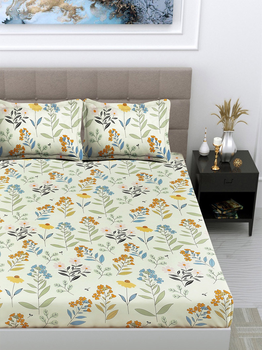 FABINALIV Green & Yellow Floral 300 TC King Size Double Bedsheet with 2 Pillow Covers
FABINALIV Green & Yellow Floral 300 TC King Size Double Bedsheet with 2 Pillow Covers