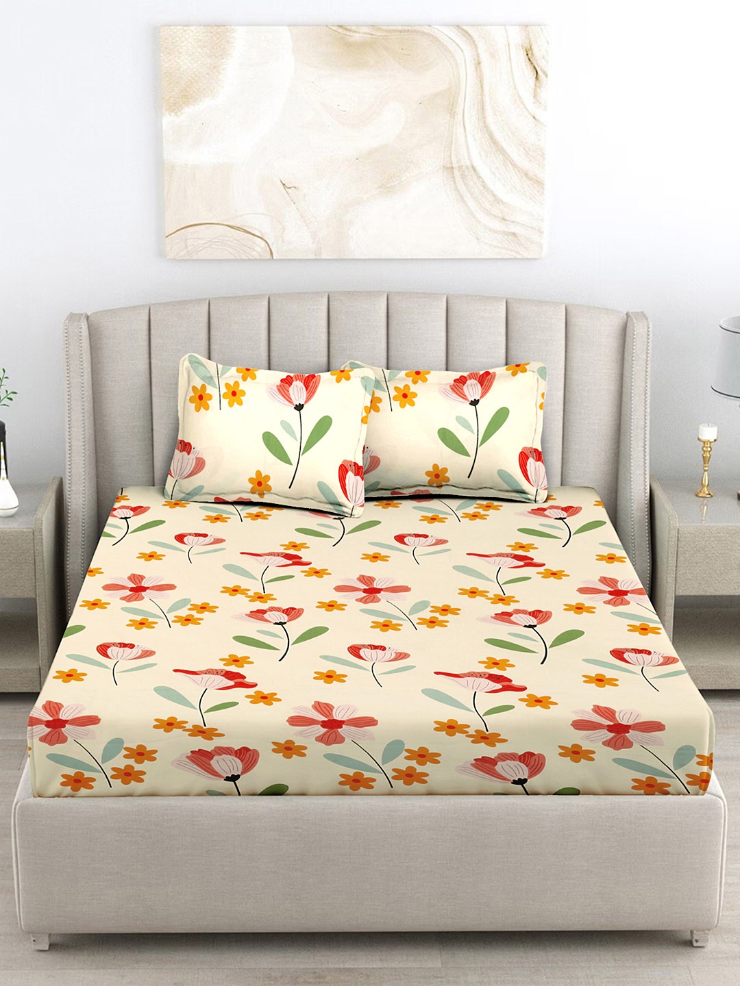 FABINALIV Yellow & Green Floral 300 TC King Size Double Bedsheet with 2 Pillow Covers
FABINALIV Yellow & Green Floral 300 TC King Size Double Bedsheet with 2 Pillow Covers