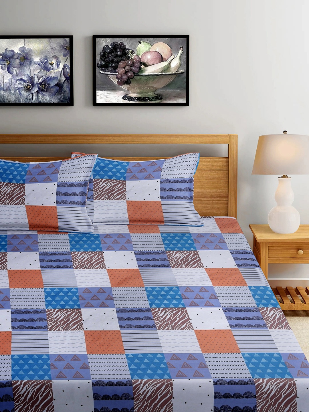 FABINALIV Blue & Rust Geometric 300 TC King Size Double Bedsheet with 2 Pillow Covers
FABINALIV Blue & Rust Geometric 300 TC King Size Double Bedsheet with 2 Pillow Covers